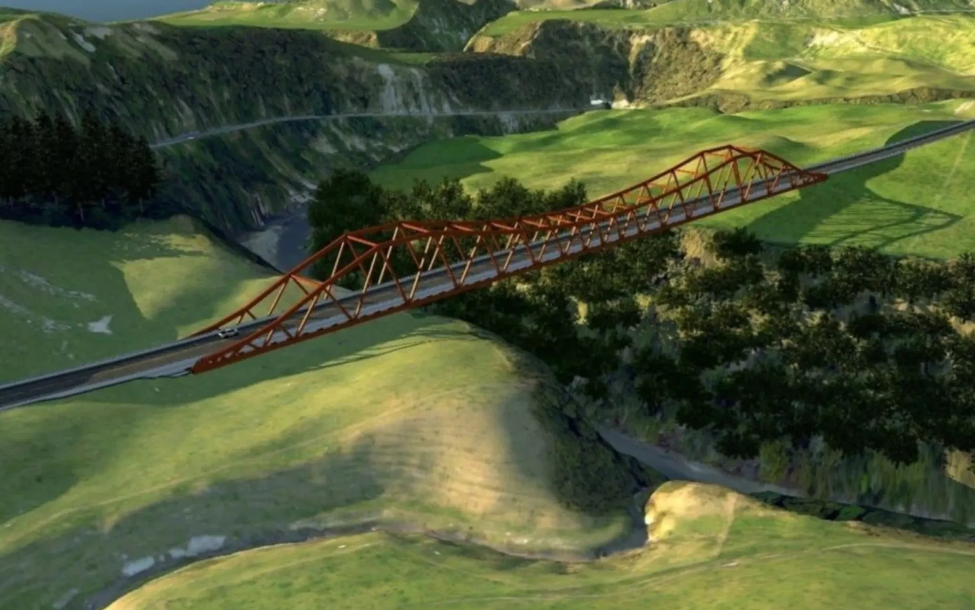 The planned Waikare Gorge bridge would replace the temporary one-lane Bailey bridge installed after Cyclone Gabrielle.